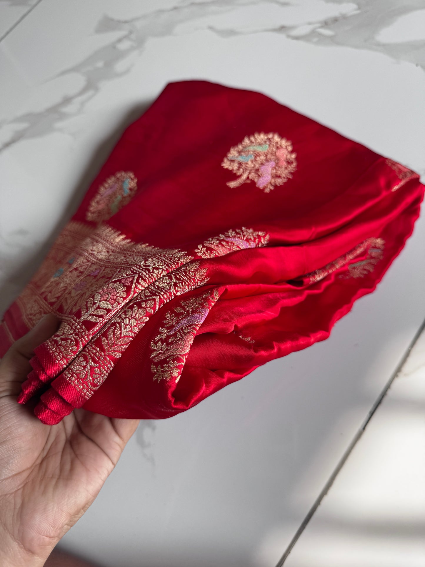 Red colour satin silk saree