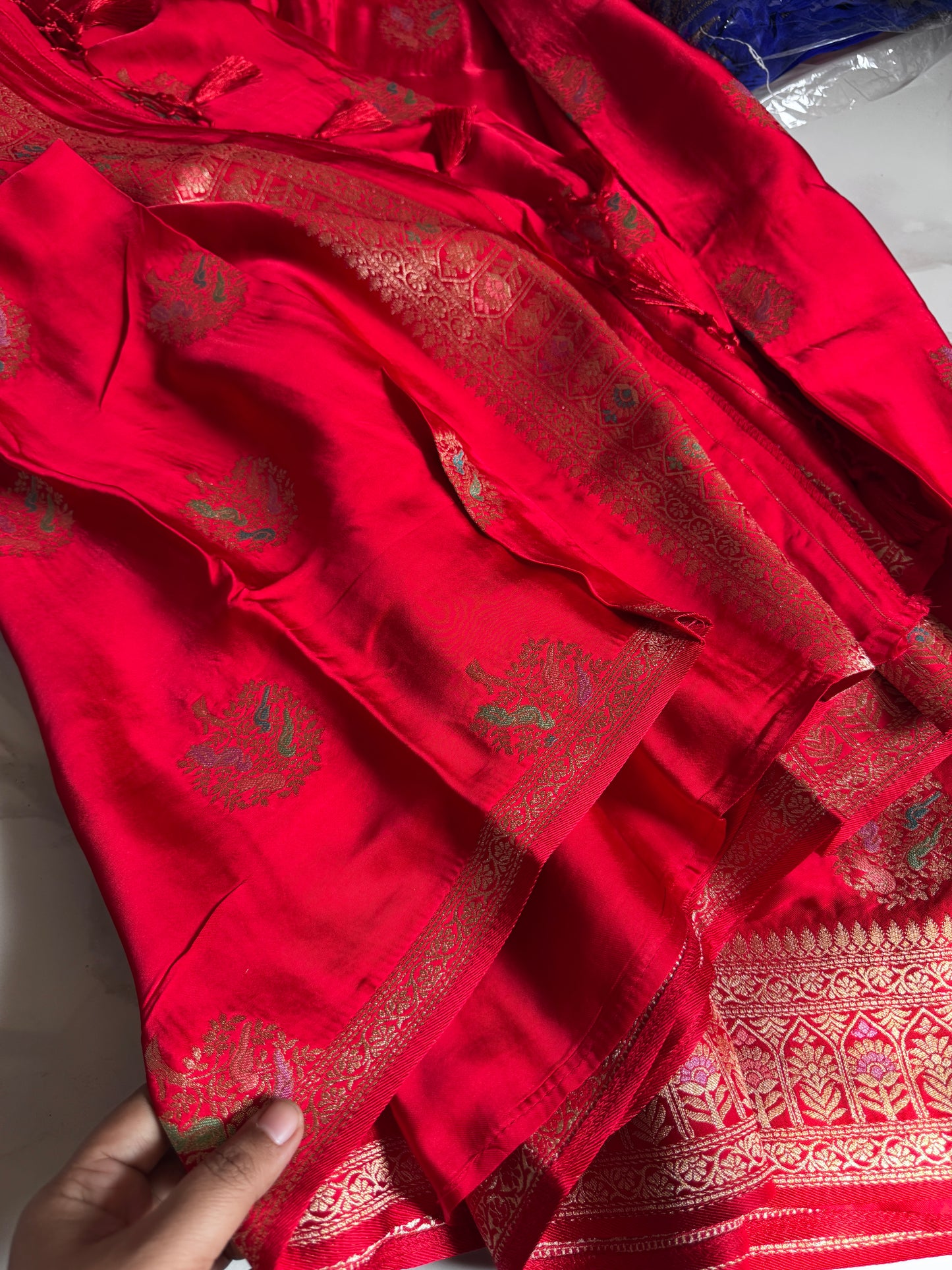 Red colour satin silk saree