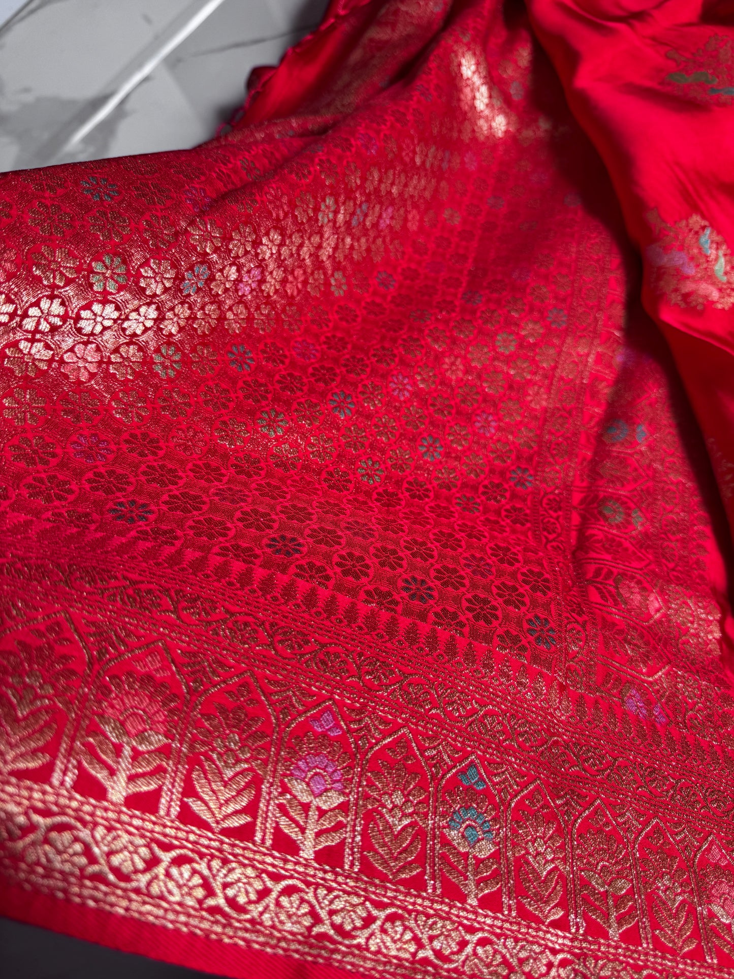 Red colour satin silk saree