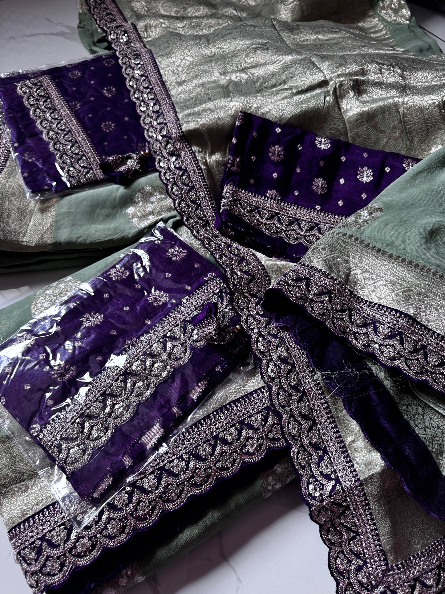 Pure Khaddi Georgette Saree with Elegant Scallop Border