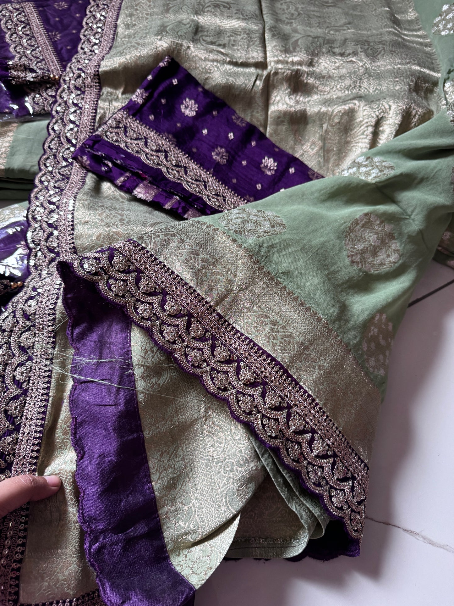 Pure Khaddi Georgette Saree with Elegant Scallop Border