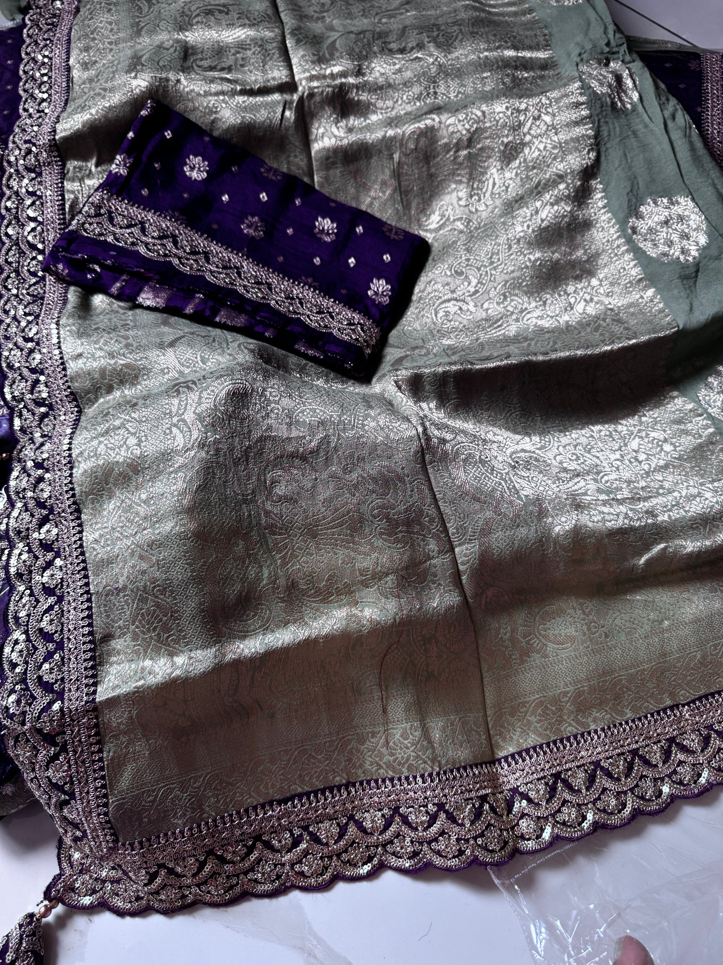 Pure Khaddi Georgette Saree with Elegant Scallop Border