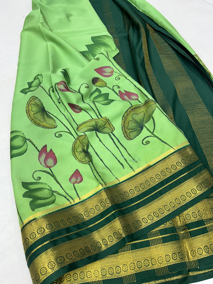 Semi mysore crepe digital printed pen kalamkari saree